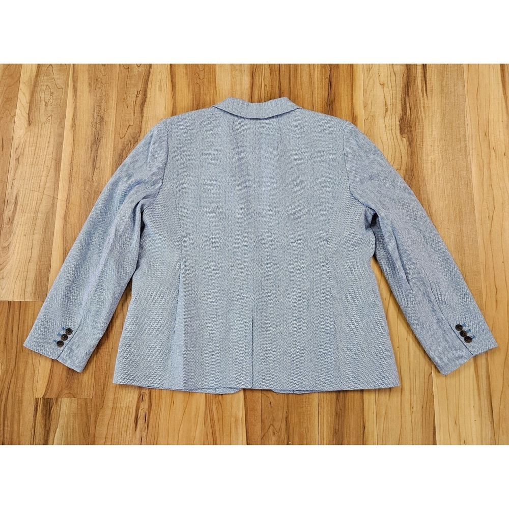 J.Crew Parka Blazer Linen Cotton Blend Womens SZ 18 Blue Herringbone One Button - Picture 5 of 14